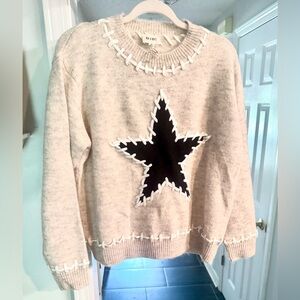 BiBi Cream and Black Crew Neck Sweater with Star Pattern